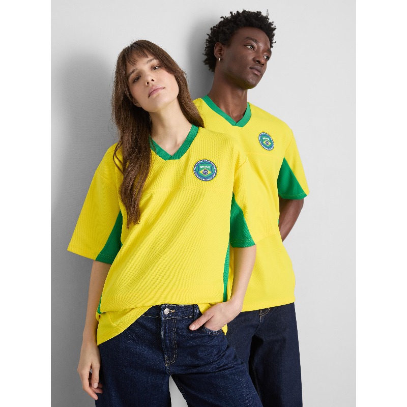 Street Fashion Brazil - เสื้อฟุตบอลบราซิลฤดูร้อน สไตล์ Y2K สีเหลือง-เขียว โอเวอร์ไซส์ สำหรับผู้ชายและผู้หญิง
