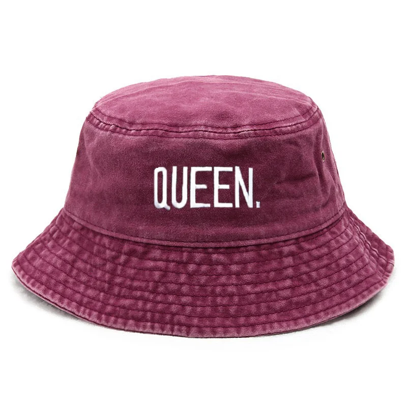 Bucket Hat Embroidered - หมวกบักเก็ตวินเทจแบบควีนวอช ปรับแต่งได้ หมวกปักลายตัวอักษรคู่รัก สไตล์ฮิปฮอป หมวกแฟชั่นผ้าฝ้ายสำหรับกิจกรรมกลางแจ้ง หมวกตกปลา