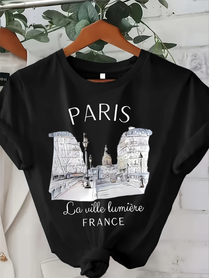 Street Fashion Paris 2025 - เสื้อยืด Y2k พิมพ์ลายปารีสสำหรับผู้หญิง เสื้อยืดแขนสั้นคอกลมลำลองสำหรับฤดูร้อนและฤดูใบไม้ผลิ เสื้อผ้าผู้หญิง