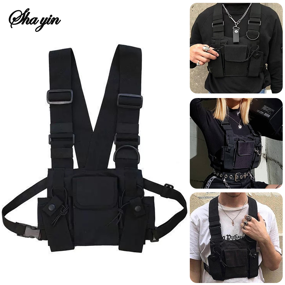 Street Fashion Vest - อเนกประสงค์ยุทธวิธีกระเป๋าผู้หญิงแฟชั่น Bullet Hip Hop เสื้อกั๊ก Streetwear