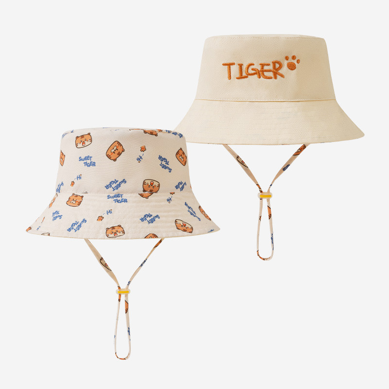 Bucket Hat Embroidered - หมวกบักเก็ตเด็กปักลายตัวอักษร พิมพ์ลายสองด้าน หมวกชาวประมงเด็กชายหญิง น่ารัก พิมพ์ลาย หมวกกันแดดเด็ก
