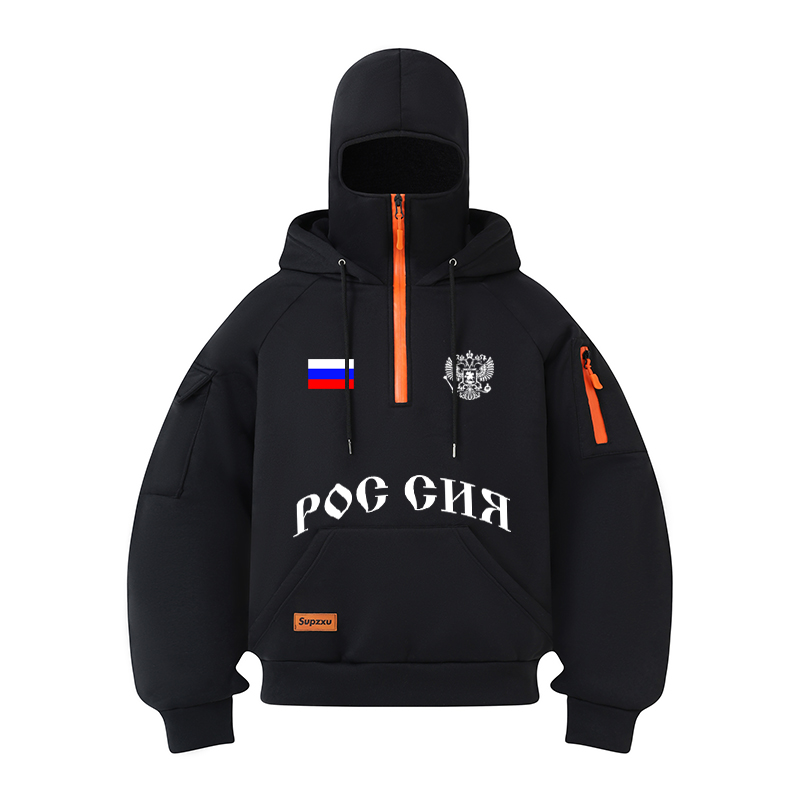 Street Fashion Russia - เสื้อฮู้ดผู้ชายแฟชั่นสตรีทหลายกระเป๋า สไตล์รัสเซีย ขายดี ลายพิมพ์ ฤดูใบไม้ร่วง ฤดูหนาว