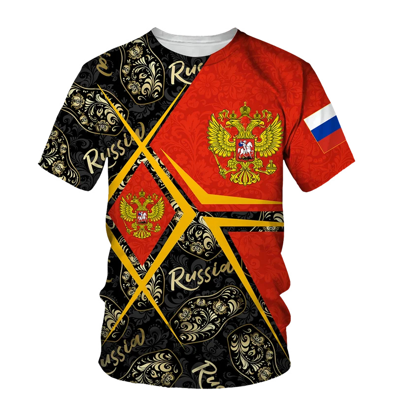 Street Fashion Russia - เสื้อยืดพิมพ์ลายธงชาติรัสเซียแบบ 3D สำหรับผู้ชาย เสื้อผ้าลายตราสัญลักษณ์ของประเทศรัสเซีย เสื้อยืดแขนสั้นสไตล์เท่ห์แนวสตรีท