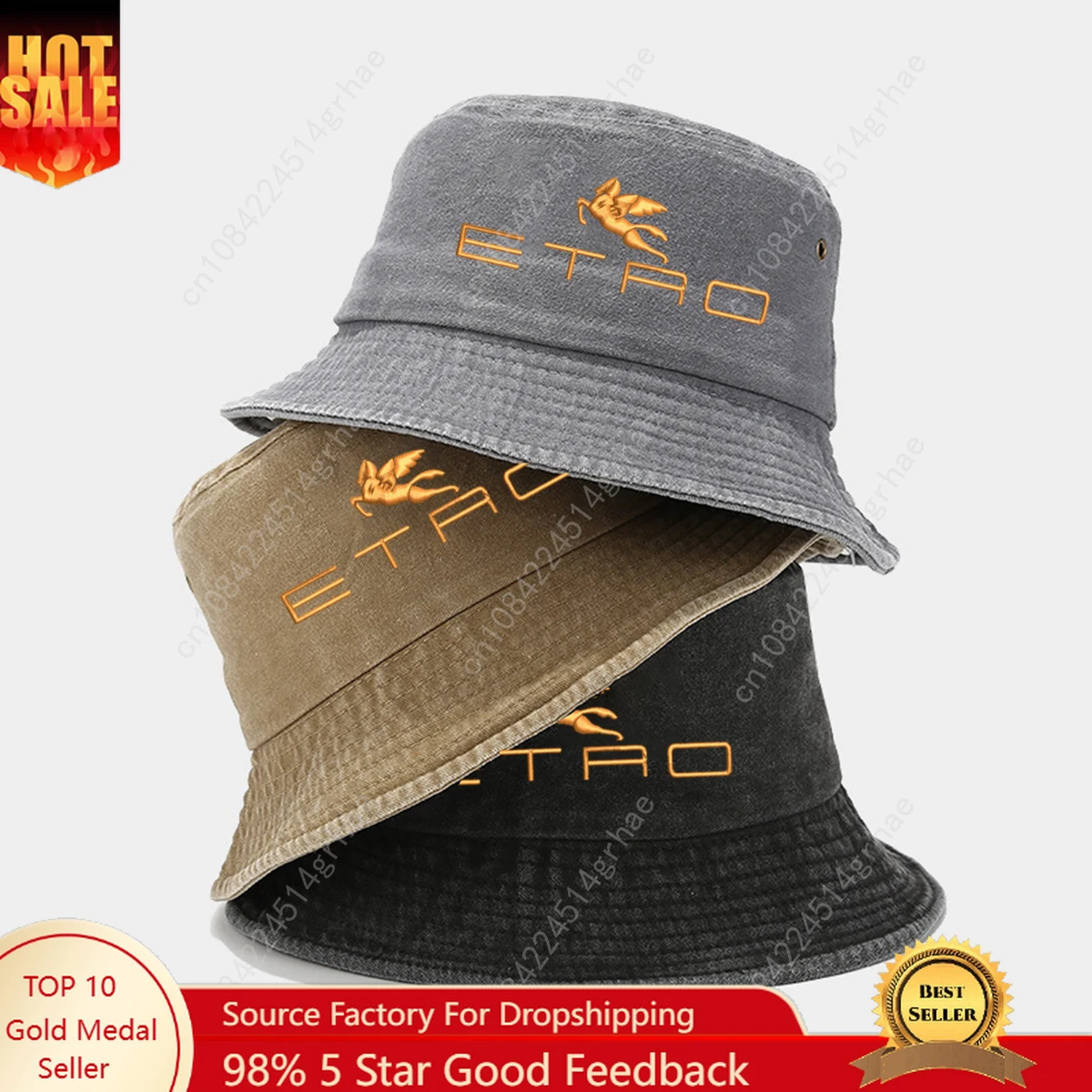 Bucket Hat Embroidered - หมวกชาวประมงปักลายสไตล์เรโทร ผ้าโพลีเอสเตอร์ สำหรับกันแดดและเป็นเครื่องประดับแฟชั่นกลางแจ้ง