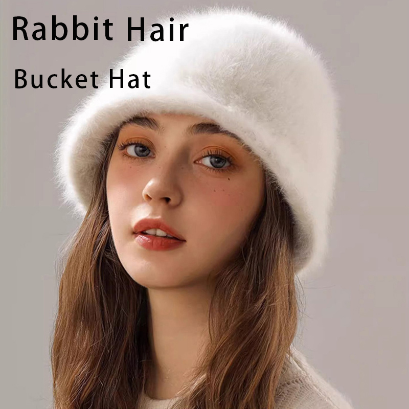 Street Fashion Russia - หมวกบักเก็ตขนกระต่ายสำหรับฤดูหนาว เหมาะสำหรับใส่เที่ยว อุ่นสบาย ป้องกันหู แฟชั่นสาวสตรีทสไตล์รัสเซีย หนาแบบหมวกปานามา