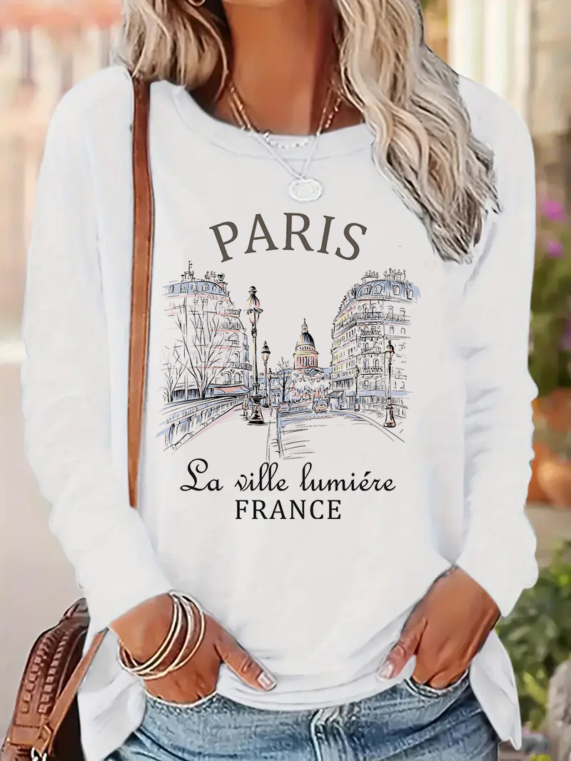 Street Fashion Paris 2025 - เสื้อยืดพิมพ์ลายตัวอักษรแฟชั่นปารีสปี 2025 เสื้อยืดกอธิคตลกๆ เสื้อยืดแขนยาวพิมพ์ลายลำลองสำหรับผู้หญิง เสื้อยืดคอกลม