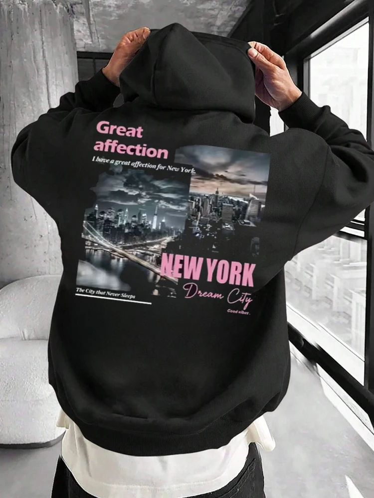 Street Fashion New York 2025 - เสื้อฮู้ดพิมพ์ลาย New York Dream City แฟชั่นลำลองสำหรับผู้หญิง