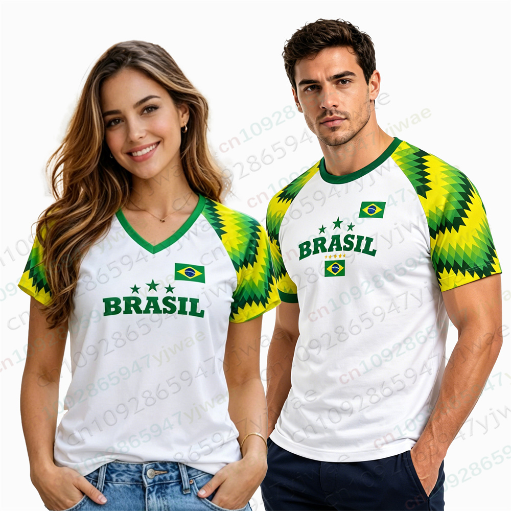 Street Fashion Brazil - 2026 เสื้อฟุตบอลบราซิลสีเหลืองสีเขียวระบายอากาศได้ดีสำหรับผู้ที่ชื่นชอบฟุตบอลเสื้อยืดแฟชั่นสตรีทแวร์เสื้อยืดชายหญิง