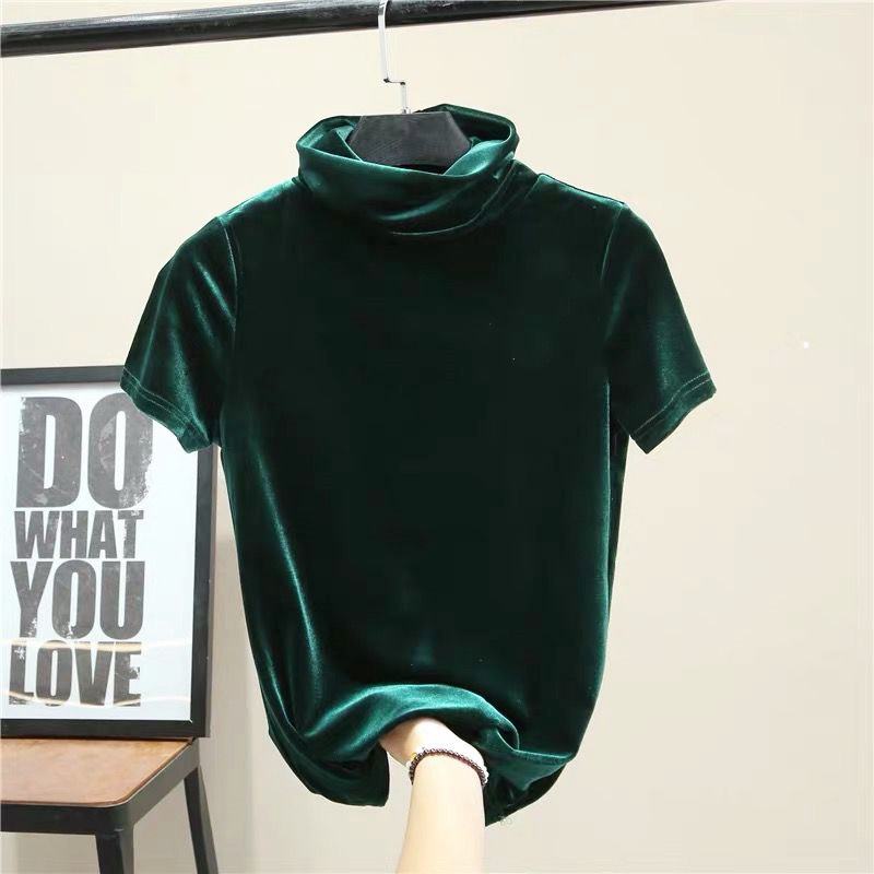 Street Fashion Hip Hop - เสื้อเชิ้ตกำมะหยี่แขนสั้นคอเต่าแฟชั่นเกาหลีสำหรับผู้หญิง เสื้อฮิปฮอปเซ็กซี่สำหรับฤดูร้อน 2026 เสื้อยืดสตรีทแวร์อินเทรนด์ไซส์ใหญ่