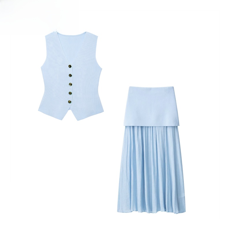 Street Fashion Vest - เสื้อกั๊กถักนิตติ้งสำหรับผู้หญิงรุ่นใหม่ล่าสุด สไตล์ ZR ไม่มีการตกแต่ง กระโปรงครึ่งตัว แฟชั่นสตรีทแวร์