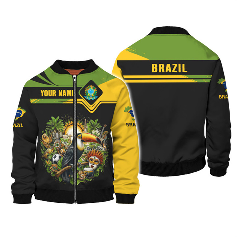 Street Fashion Brazil - แจ็คเก็ตพิมพ์ลาย3D สำหรับผู้ชายเสื้อโค้ทฮิปฮอปแนวสตรีทเสื้อโค้ทผู้หญิงทรงหลวมพิมพ์ลายสัญลักษณ์ประจำชาติแฟชั่นบราซิล