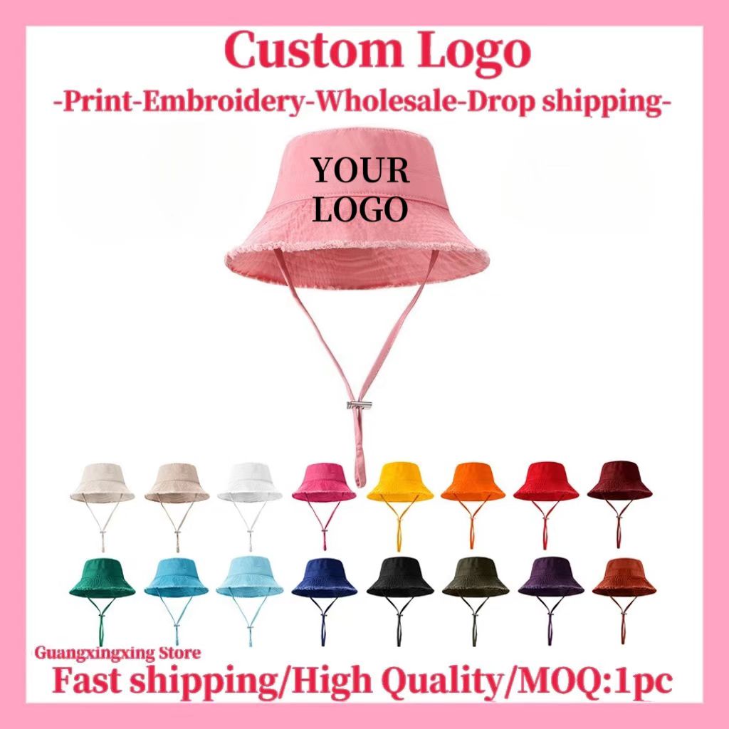 Bucket Hat Embroidered - หมวกปักแบบกําหนดเองสําหรับผู้ชายและผู้หญิงหมวกถังออกแบบ DIY พิมพ์ภาพโลโก้ที่กําหนดเองหมวกกันแดดผ้าฝ้ายขายส่ง