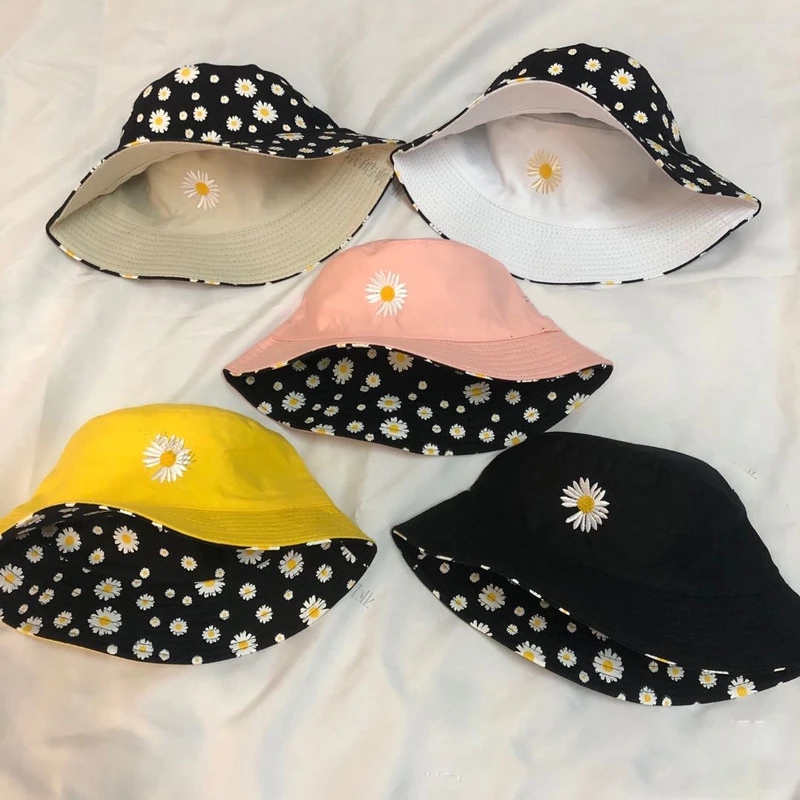 หมวกแก๊ปปีกสองด้านลายดอกเดซี่ส - Bucket Hat Embroidered บทวิจารณ์และราคา