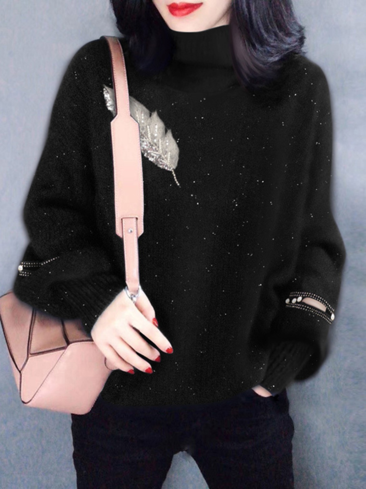 เสื้อสเวตเตอร์ถักคอสูงสีดำสำหร - Street Fashion Outlet บทวิจารณ์และราคา