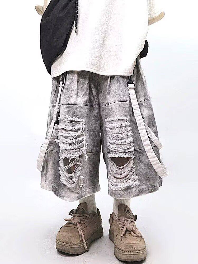 กางเกงยีนส์ขาดสไตล์เรโทรฮิปฮอป - Street Fashion Hip Hop บทวิจารณ์และราคา