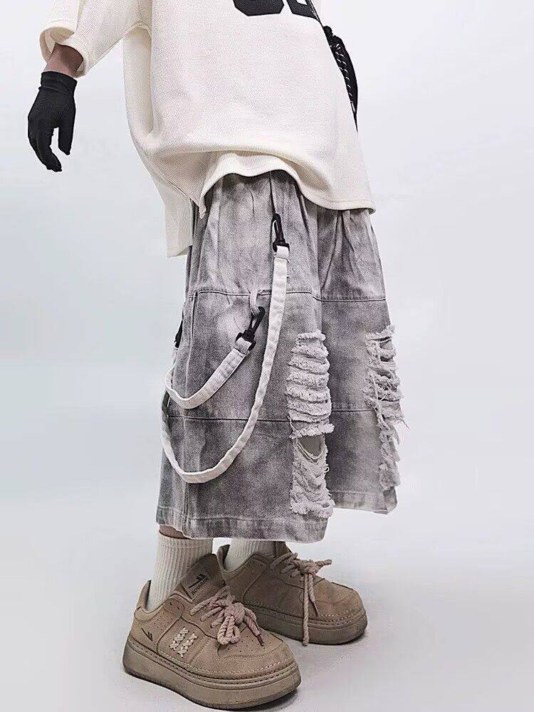 กางเกงยีนส์ขาดสไตล์เรโทรฮิปฮอป - Street Fashion Hip Hop บทวิจารณ์และราคา