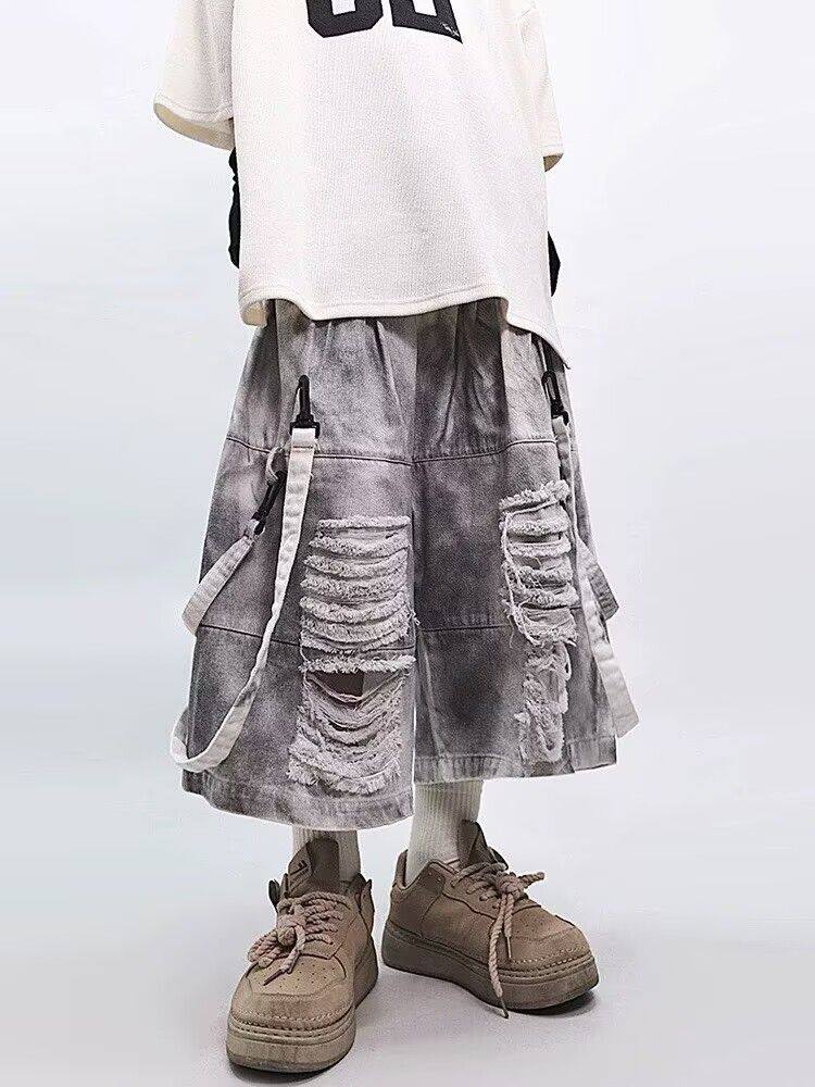 กางเกงยีนส์ขาดสไตล์เรโทรฮิปฮอป - Street Fashion Hip Hop บทวิจารณ์และราคา